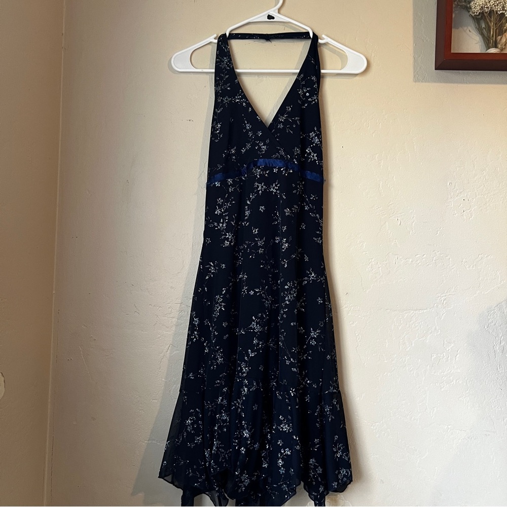 Midnight Blue 90s Whimsigoth Halter Neck Dress